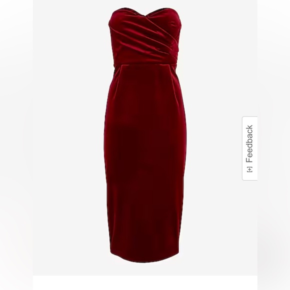 Express XS Velvet Midi Strapless Dress Ruby (wine/ burgundy/ maroon) BNWT - Picture 2 of 5